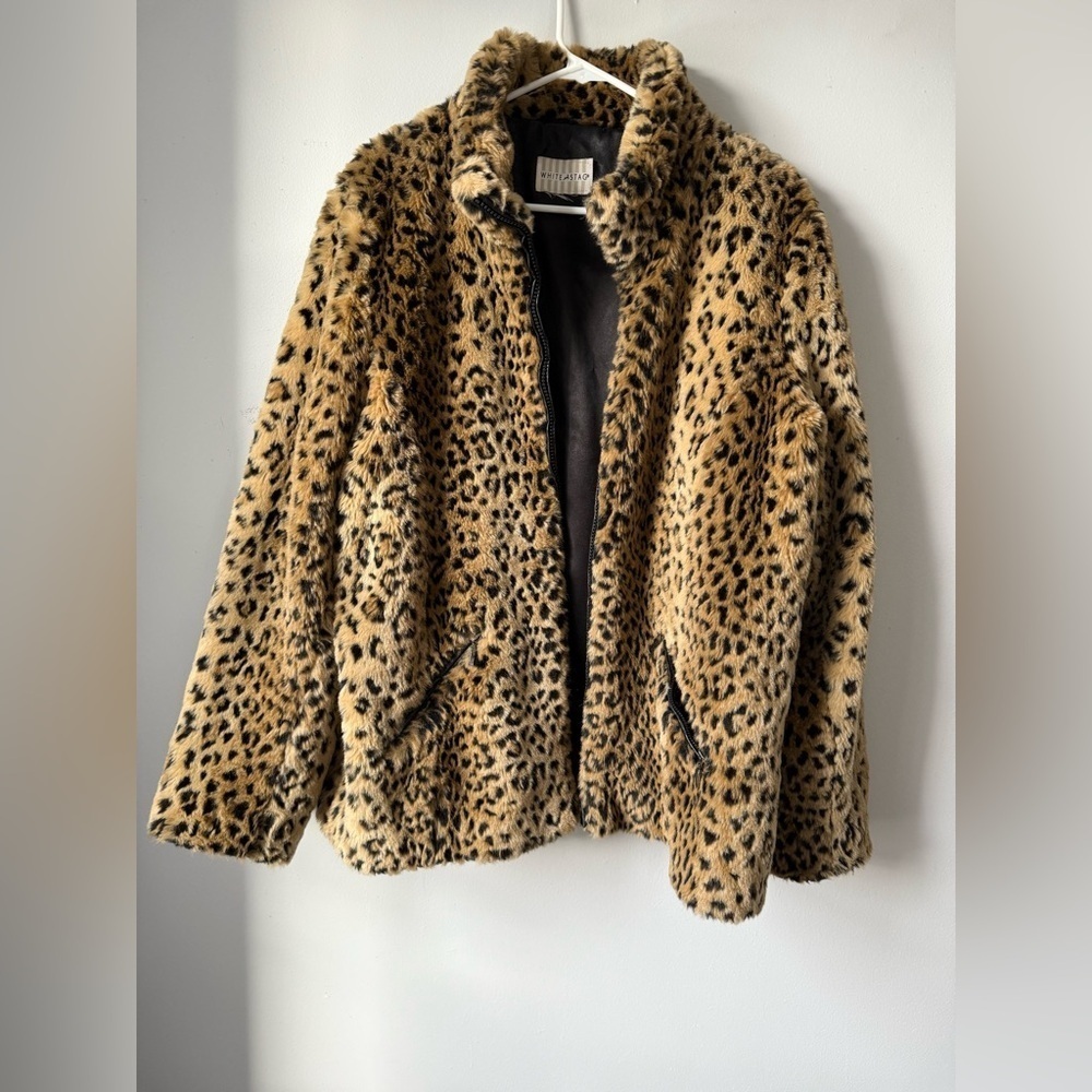 VTG White Stag Leopard Print Faux Fur Coat Jacket Zip Up Jacket Hippie Size M L - Picture 2 of 13